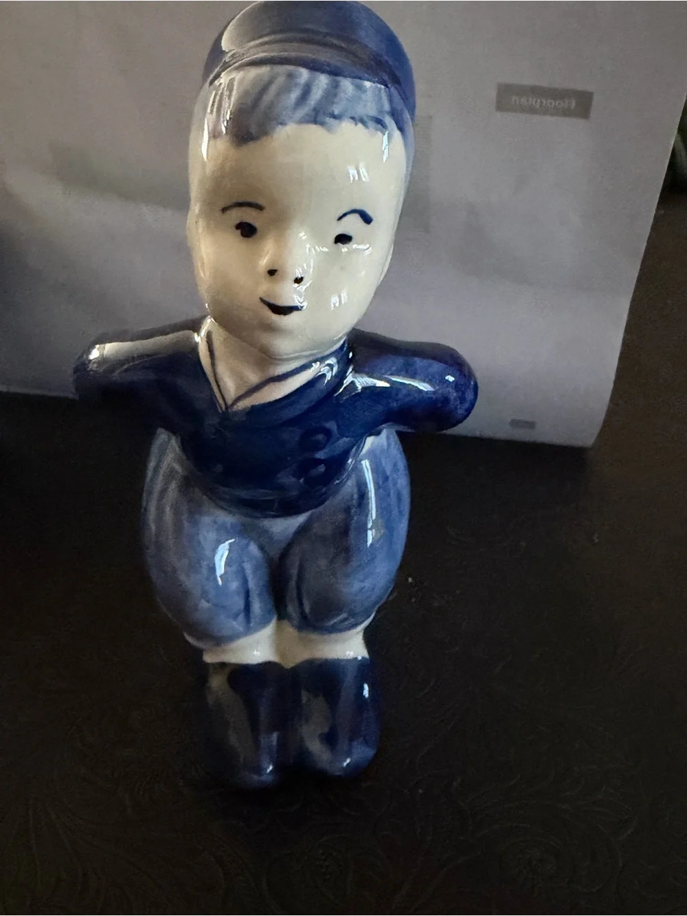 Blue & White Delft-Style Boy and Girl Figurine Pair with Mini Clogs